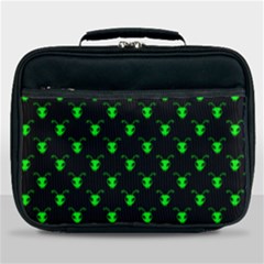 Neon Green Bug Insect Heads On Black Lunch Bag by SpinnyChairDesigns