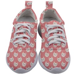 Cute Cat Faces White And Pink Kids Athletic Shoes by SpinnyChairDesigns