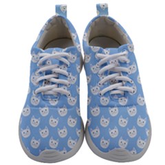 Cute Cat Faces White And Blue  Mens Athletic Shoes by SpinnyChairDesigns