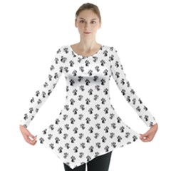 Cat Dog Animal Paw Prints Pattern Black And White Long Sleeve Tunic  by SpinnyChairDesigns