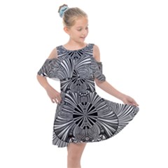 Abstract Art Black And White Floral Intricate Pattern Kids  Shoulder Cutout Chiffon Dress by SpinnyChairDesigns