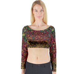 Stylish Fall Colors Camouflage Long Sleeve Crop Top by SpinnyChairDesigns