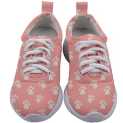 Animal Cat Dog Prints Pattern Pink White Kids Athletic Shoes by SpinnyChairDesigns