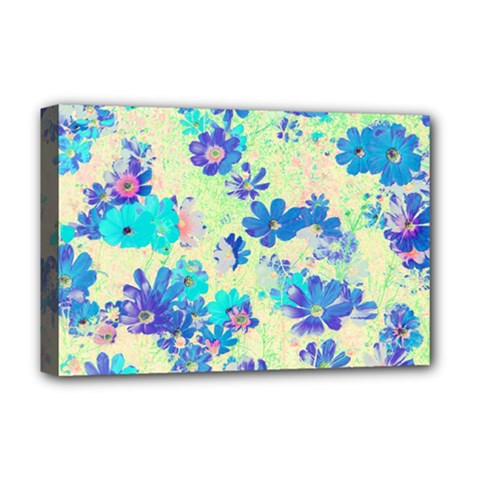 Cosmos Flowers Blue Deluxe Canvas 18  X 12  (stretched) by DinkovaArt