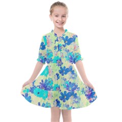 Cosmos Flowers Blue Kids  All Frills Chiffon Dress by DinkovaArt