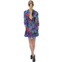 Cosmos Flowers Blue Red Mini Skater Shirt Dress View2