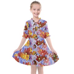 Cosmos Flowers Brown Kids  All Frills Chiffon Dress by DinkovaArt