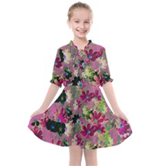 Cosmos Flowers Dark Red Kids  All Frills Chiffon Dress by DinkovaArt