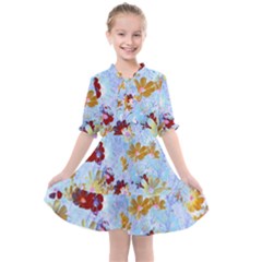 Cosmos Flowers Ligh Blue Kids  All Frills Chiffon Dress by DinkovaArt