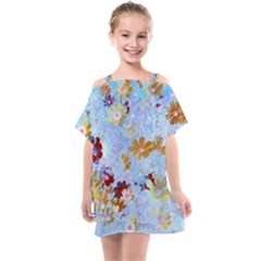 Cosmos Flowers Ligh Blue Kids  One Piece Chiffon Dress by DinkovaArt