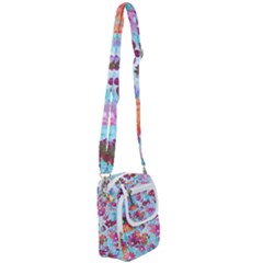 Cosmos Flowers Shoulder Strap Belt Bag by DinkovaArt