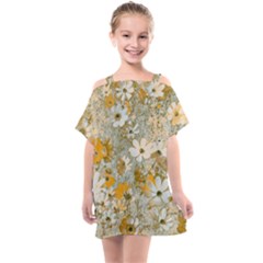 Cosmos Flowers Sepia Color Kids  One Piece Chiffon Dress by DinkovaArt