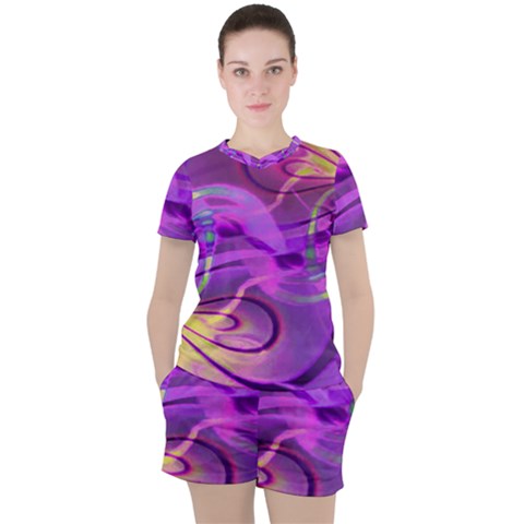 Infinity Painting Purple Women s Tee And Shorts Set by DinkovaArt