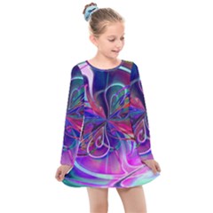 Rainbow Painting Pattern 2 Kids  Long Sleeve Dress by DinkovaArt