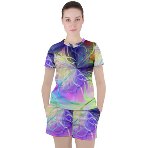 Rainbow Painting Patterns 3 Women s Tee And Shorts Set by DinkovaArt