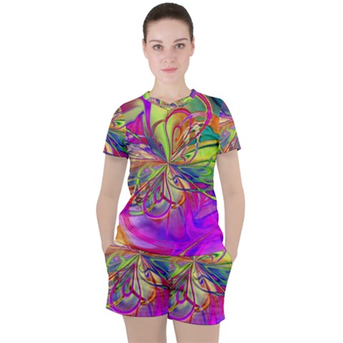 Rainbow Painting Pattern 4 Women s Tee And Shorts Set by DinkovaArt