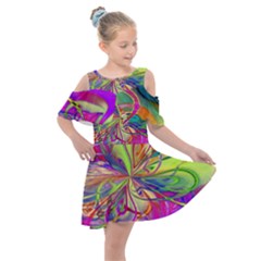 Rainbow Painting Pattern 4 Kids  Shoulder Cutout Chiffon Dress by DinkovaArt