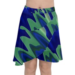 Blue Green Zig Zag Waves Pattern Chiffon Wrap Front Skirt by SpinnyChairDesigns