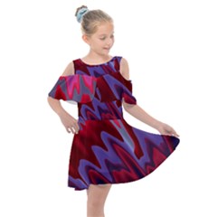 Red Blue Zig Zag Waves Pattern Kids  Shoulder Cutout Chiffon Dress by SpinnyChairDesigns