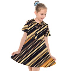 Black And Yellow Stripes Pattern Kids  Short Sleeve Shirt Dress by SpinnyChairDesigns