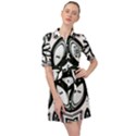 Black and White Floral Print Pattern Belted Shirt Dress View1