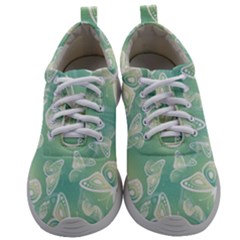 Turquoise Light Green Butterfly Pattern Mens Athletic Shoes by SpinnyChairDesigns