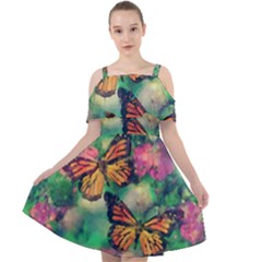 Watercolor Monarch Butterflies Cut Out Shoulders Chiffon Dress by SpinnyChairDesigns