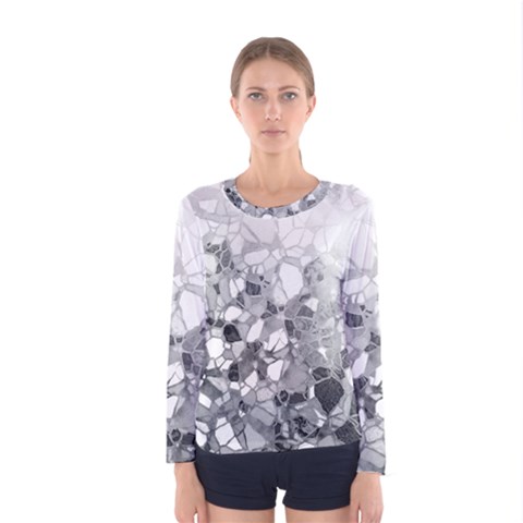 Black And White Abstract Mosaic Pattern Women s Long Sleeve Tee by SpinnyChairDesigns