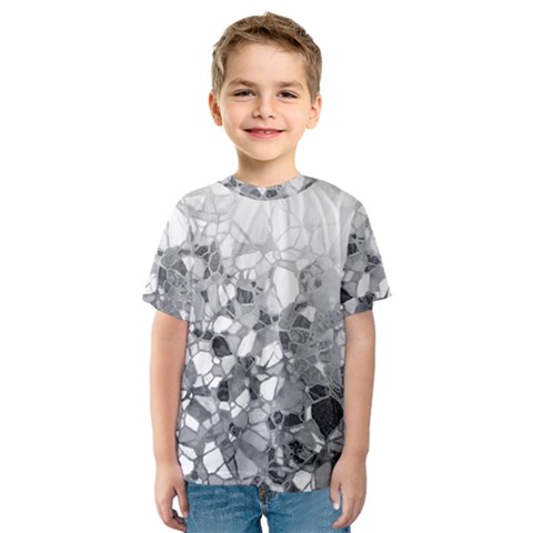 Black And White Abstract Mosaic Pattern Kids  Sport Mesh Tee by SpinnyChairDesigns