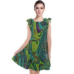 Jungle Print Green Abstract Pattern Tie Up Tunic Dress by SpinnyChairDesigns