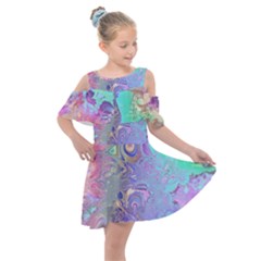 Pastel Marble Paint Swirl Pattern Kids  Shoulder Cutout Chiffon Dress by SpinnyChairDesigns