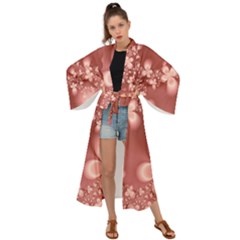 Tea Rose Colored Floral Pattern Maxi Kimono by SpinnyChairDesigns