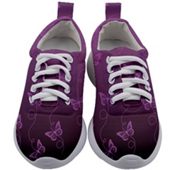 Purple Butterflies Pattern Kids Athletic Shoes by SpinnyChairDesigns