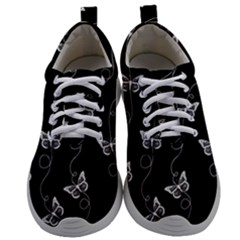 Black And White Butterfly Pattern Mens Athletic Shoes by SpinnyChairDesigns