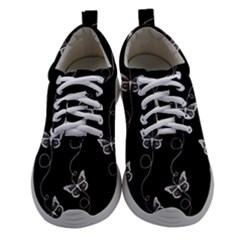 Black And White Butterfly Pattern Athletic Shoes by SpinnyChairDesigns