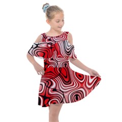 Black Red White Abstract Stripes Kids  Shoulder Cutout Chiffon Dress by SpinnyChairDesigns