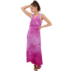 Abstract Pink Grunge Texture V-neck Chiffon Maxi Dress by SpinnyChairDesigns