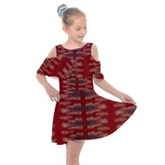 Red Grey Ikat Pattern Kids  Shoulder Cutout Chiffon Dress by SpinnyChairDesigns