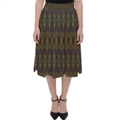 Olive Green And Blue Ikat Pattern Classic Midi Skirt by SpinnyChairDesigns