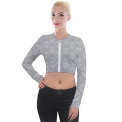 Grey Aliens Ufo Long Sleeve Cropped Velvet Jacket by SpinnyChairDesigns