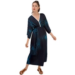 Dark Prussian Blue Abstract Pattern Grecian Style  Maxi Dress by SpinnyChairDesigns