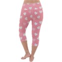 Cute Pink and White Hearts Lightweight Velour Capri Yoga Leggings View4