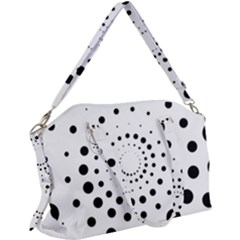 Abstract Black And White Polka Dots Canvas Crossbody Bag by SpinnyChairDesigns