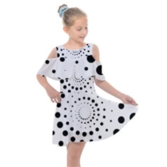 Abstract Black And White Polka Dots Kids  Shoulder Cutout Chiffon Dress by SpinnyChairDesigns