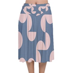 Pink And Blue Shapes Velvet Flared Midi Skirt by MooMoosMumma