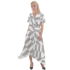 Truchet Tiles Grey White Pattern Cross Front Sharkbite Hem Maxi Dress by SpinnyChairDesigns