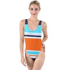 Tri Color Stripes High Leg Strappy Swimsuit by tmsartbazaar