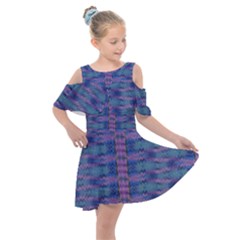 Purple Blue Ikat Stripes Kids  Shoulder Cutout Chiffon Dress by SpinnyChairDesigns