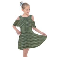 Chive And Olive Stripes Pattern Kids  Shoulder Cutout Chiffon Dress by SpinnyChairDesigns