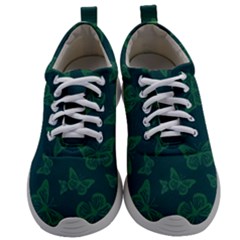 Midnight Green Butterflies Pattern Mens Athletic Shoes by SpinnyChairDesigns